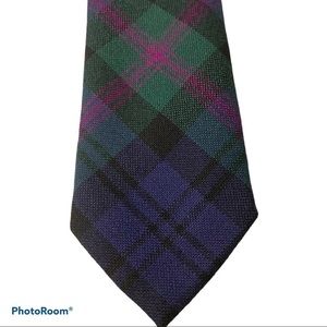 100% Wool Green Blue Purple Tartan tie